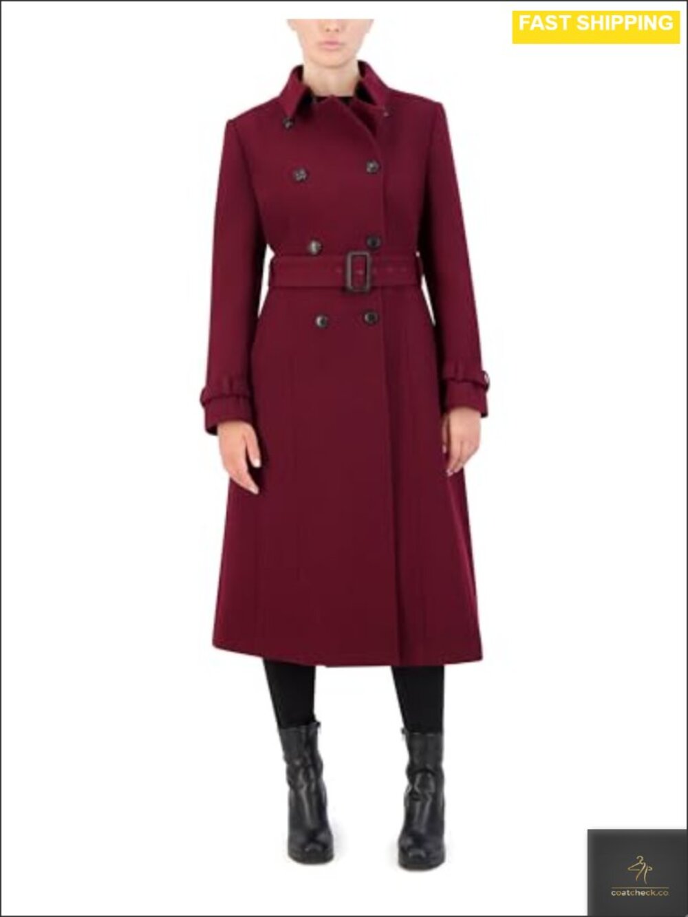 Cole Haan Women's Flared Trench Slick Wool Coat Quilted